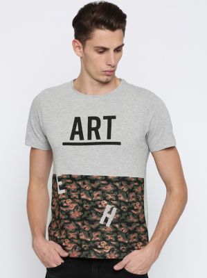 Mast & Harbour Printed Men Round Neck Grey T-Shirt 