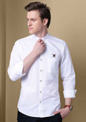 Men Solid Casual Mandarin Shirt