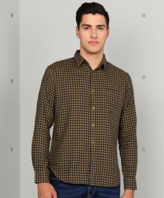 Metronaut Men Checkered Casual Dark Blue, Brown Shirt