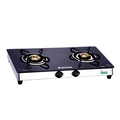 Milton Sapphire Stainless Steel Frame Black Toughened Glass Top Gas Stove - 2 Burner