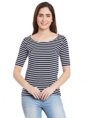 Miss Chase Womens Navy Blue and White Striped Top: Amazon.in: Clothing & Accessories