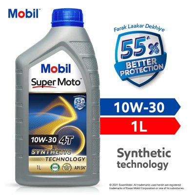 Mobil Super Moto 10W-30 API SL 4T Premium Technology Engine Oil for Bikes (1L)