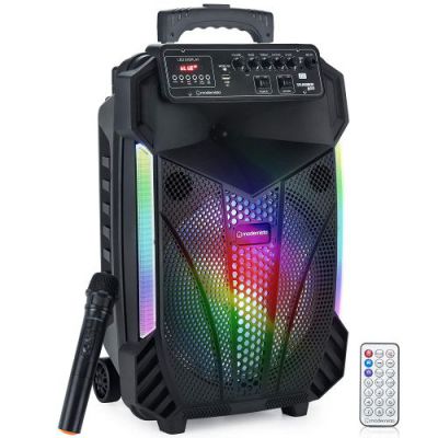 Modernista Sound Box 600 Bluetooth Party Speaker 60W with Remote,Wireless Karaoke Mic/Eco Control/FM/Aux/LED Lights/Portable Outdoor Speaker