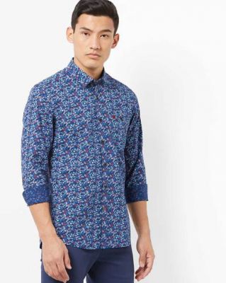 NETPLAY Floral Print Slim Fit Shirt with Patch Pocket