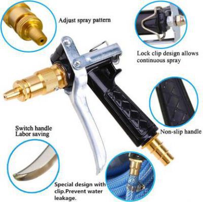 NIRVA High-Pressure Brass Hose Nozzle Adjustable Water Spray gun for car Motorbike And Any Vehicle Cleaning, For Gardening, For Washing, Forced Pichkari Hose Clamp High Pressure Washer