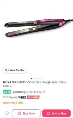 NOVA NHS 840 Pro Shine Hair Straightener - Black & Pink