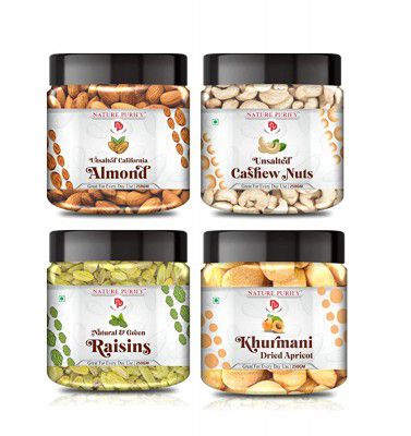 Nature Purify Dry Fruits Combo Pack-1kg (Almond,Cashew,Kishmish,Apricots-250g)-All Premium