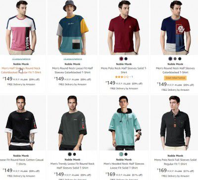 Noble Monk Men's T-shirts Starts ₹149 | Upto 89% Off