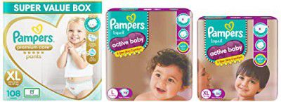Pampers Premium Care Diapers Pants, Large Size Diapers, (LG) 78 Count & Baby Taped Diapers, Extra Large Size Diapers, (XL) 56 Count