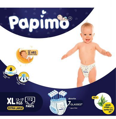 Papimo Diapers Pants with Aloe Vera Monthly Box Pack, Extra Large (112 Count)