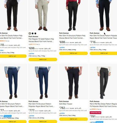 Amazon : Upto 68% OFF - Park Avenue Men's Formal Trousers | Starts at Rs 618
