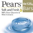 Pears Soft & Fresh Bathing Bar with 98% Pure Glycerine & Mint Extracts - For Fresh Glow (125g x 4)...