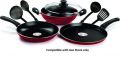 Pigeon Mio Nonstick Aluminium Cookware Gift Set, Includes Nonstick Flat Tawa, Nonstick Fry Pan, Kitchen Tool Set, Nonstick Kadai With Glass Lid, 8 Pieces Kitchen Set (Red)...