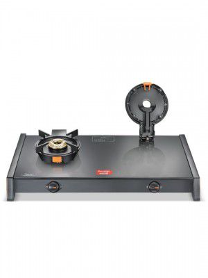 Prestige Gtsb-02 Svachh Black Thughened Glass Top Lp Gas Table With 2 Brass Burners
