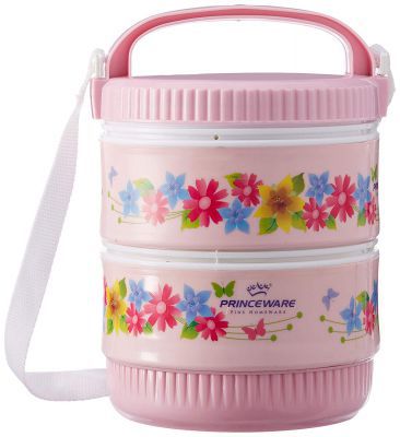 Princeware Hot Meal Plastic Tiffin Set, 650ml, Set of 2, Assorted