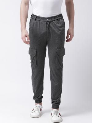 REALM Men Grey Slim Fit Self Design Joggers