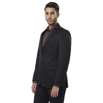 Raymond Solid Synthetic Black Regular Fit Notch Collar Full Sleeve Blazer