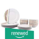 (Renewed) AmazonBasics 18-Piece Dinnerware Set - Warm Beams, Service for 6...