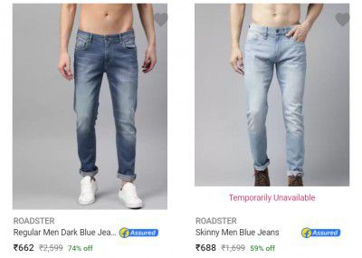 Roadster Mens Jeans Up to 75% Off