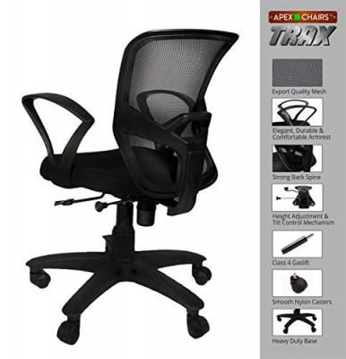 SAVYA HOME APEX CHAIRS TRAX Plastic Base Medium Back Chair (Black)