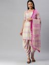 SHAVYA Off-White & Pink Cotton Blend Unstitched Dress...