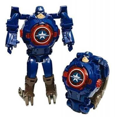 Shocknshop Captain America Robot Toy Convert to Digital Wrist Watch for Kids Robot Deformation Watch (Blue)