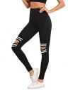 Shocknshop Knee Cut Ripped Ankle-Length Skinny Bottoms Women Mid Waist Casual Leggings...