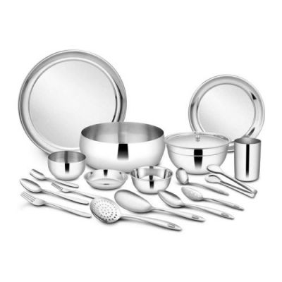 Shri & Sam Stainless Steel Dinner Set, 98-Pieces, Silver