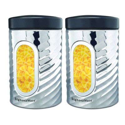 Signoraware Modular Steel Container (Window Round) Mirror,Set of 2, 2300ml+2300ml, Silver