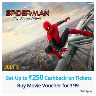 Spiderman -Far From Home | 100% cashback up to Rs 250 movie voucher