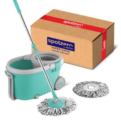 Spotzero by Milton Elegant Spin Mop With Big wheels (Aqua Green, Two Refills)