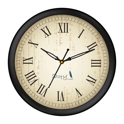 Story@Home Round Shape Wall Clock with Glass for Home/Kitchen/Living Room/Bedroom/Office (Black and Brown)