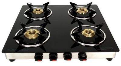Suryajwala GT04 CAST Iron Stainless Steel 4 Burner Black Manual Gas Stove (PNG Compatible)