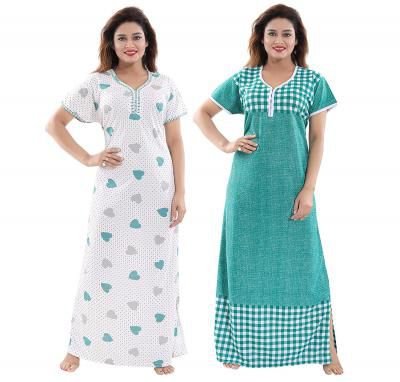 TUCUTE Women/Girls Beautiful Denim Print Floral Print Nighty Offer (Pack of 2)