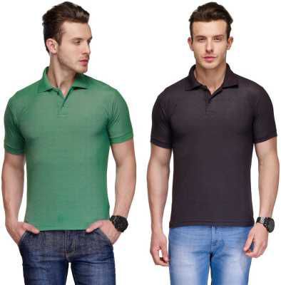Teesort Solid Men Polo Neck T-Shirt (Pack of 2)