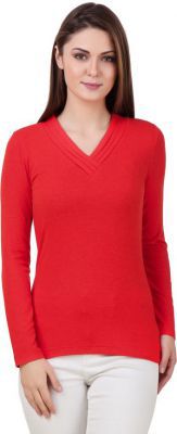 Texco Casual Full Sleeve Solid Women Red Top