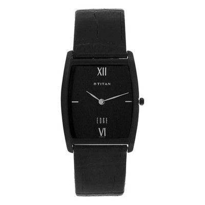 Titan Mens Black Dial Leather Analogue Watch NM1044NL01