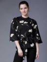 Tokyo Talkies Casual Bell Sleeve Printed Women Black Top ...