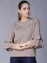 Tokyo Talkies Casual Layered Sleeve Polka Print Women White, Brown Top...