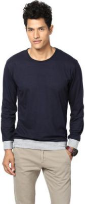 Unisopent Designs Solid Men Round or Crew Dark Blue, Grey T-Shirt