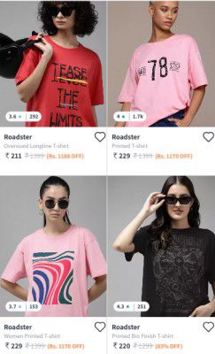 Myntra : Upto 84% Off On Roadster (Oversized ) T-shirts For Womens Starts At ₹111