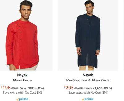 Upto 90% Off on Nayak Men's Kurta from Rs.167