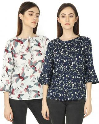 VSkin Casual Regular Sleeve, Bell Sleeve Printed Women Multicolor Top
