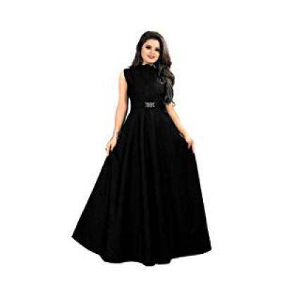 Vaidehi creation Womens Twill Tafeta Anarkali Style Gown Black