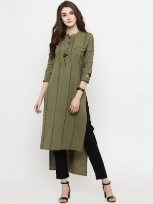Varanga Women Olive Keyhole Neck Cold-Shoulder Sleeves