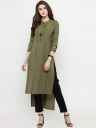 Varanga Women Olive Keyhole Neck Cold-Shoulder Sleeves...