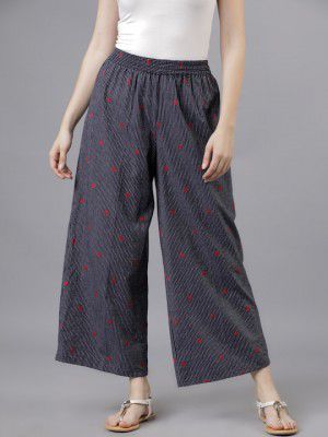 Vishudh Women Navy Blue & Red Solid Palazzos