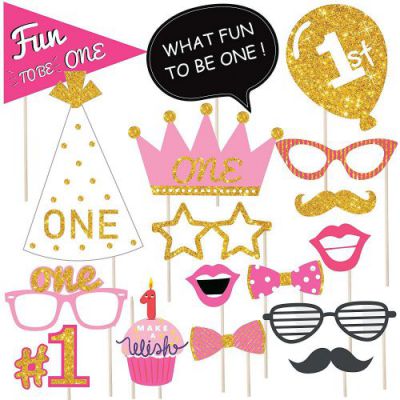 Wobbox First Birthday Party Props for Birthday Events, Glitter Pink