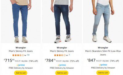 Upto 82% Off on Wrangler Mens Jeans | Starts at ₹662