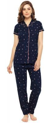 ZEYO Womens Cotton Leaf Print Night Suit